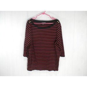 Lauren Ralph Lauren Top Womens 3X Red Navy Striped Knit Jumper Sweater Boat Neck